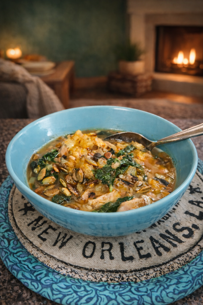 Butternut Squash, Wild Rice, & Kale soup